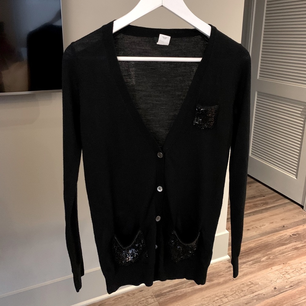 J. Crew Black Sequin Pocket Cardigan XS
